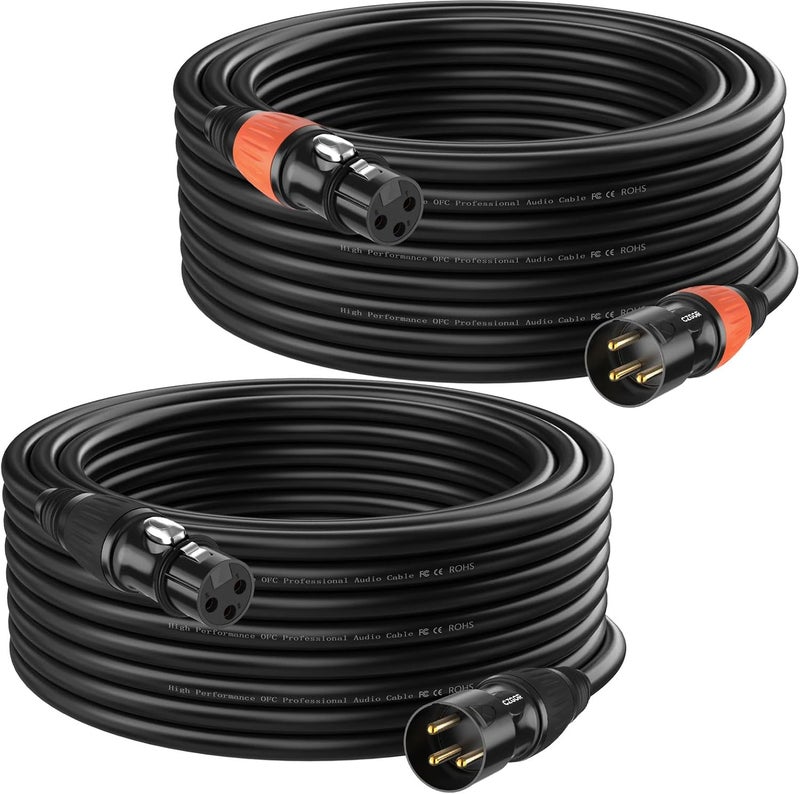 Czgor DMX Cable 25ft 2 Pack, 3-Pin Gold Plated XLR Male to Female Cables, Compatible with Microphone, Stage Light DMX512, Mic Mixer, Band and More, Black Orange - Image 1